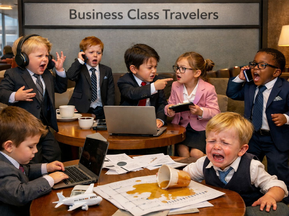 babies in a business travel lounge