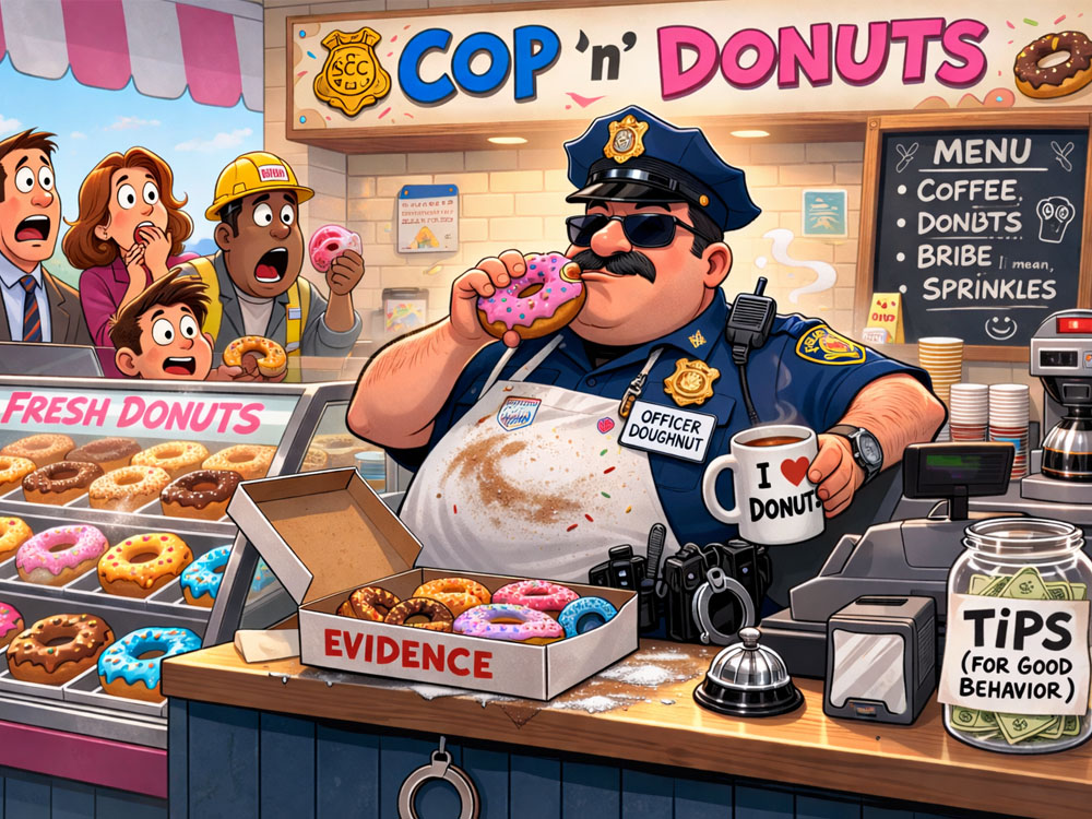 A cop working at a donut shop