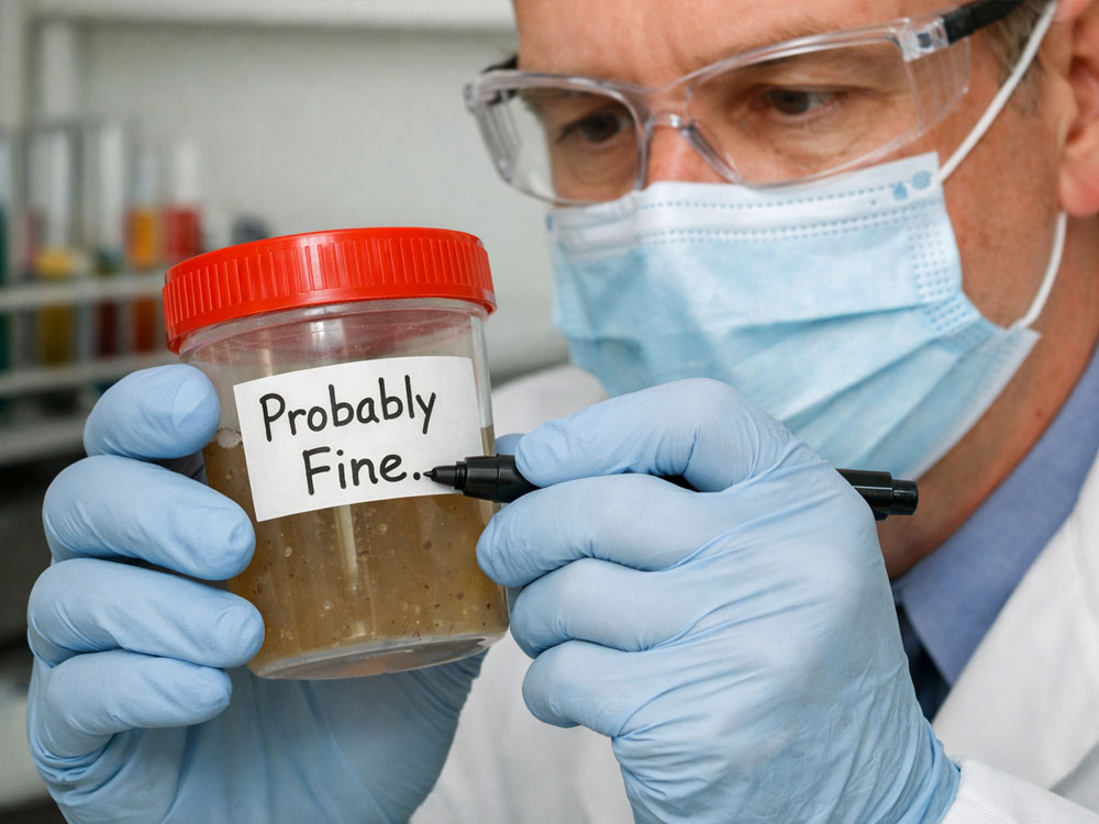 A scientist labeling something "Probably Fine"