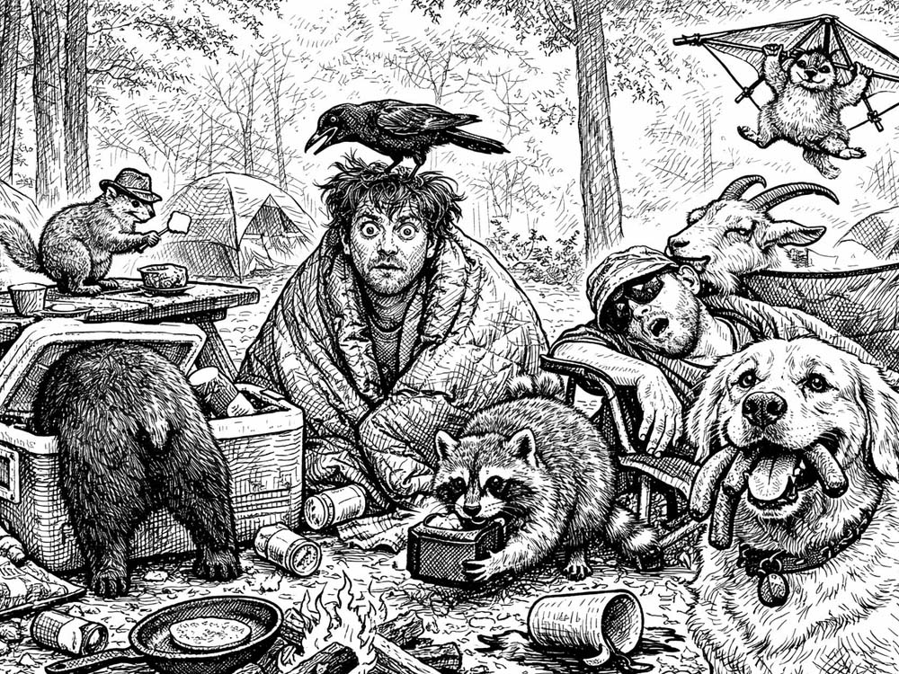 A disheveled campsite